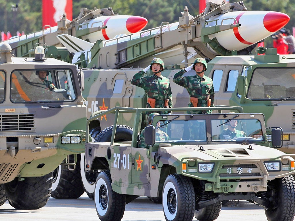 Chinese missiles are displayed at a military parade in Beijing
