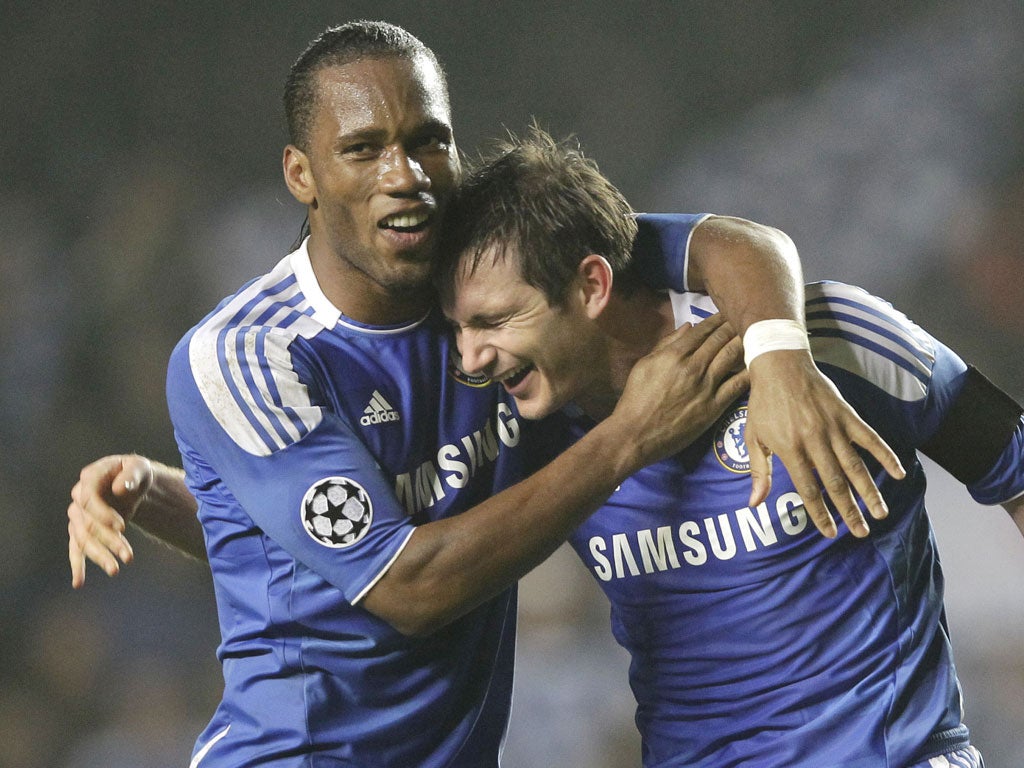 Frank Lampard (right) and Didier Drogba celebrate after Chelsea's extra-time win over Napoli at Stamford Bridge on Wednesday