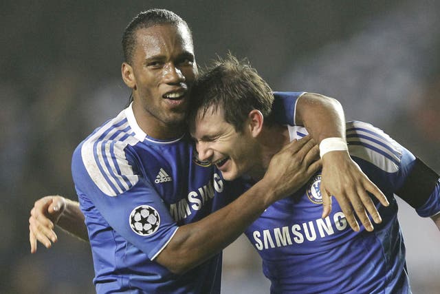 Frank Lampard (right) and Didier Drogba celebrate after Chelsea's extra-time win over Napoli at Stamford Bridge on Wednesday