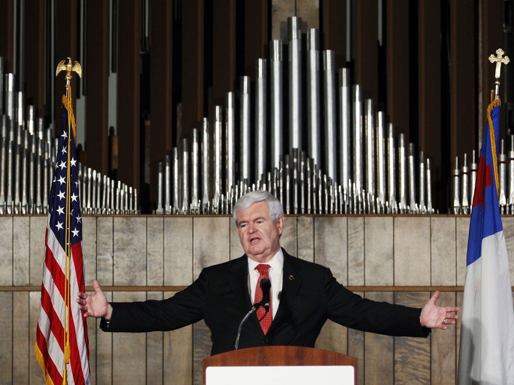 Defiant contender Newt Gingrich says that nothing will make him quit the race to the White House