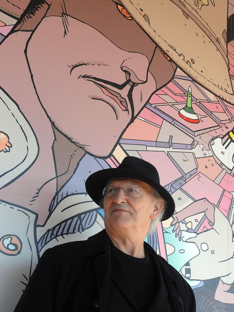Giraud in 2008 in front of a fresco made from his artwork