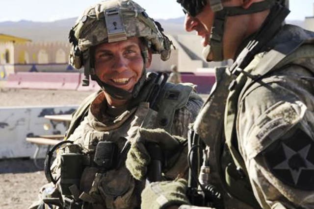 Robert Bales (left) of Blackhorse Company, 2nd Battalion, 3rd Infantry Regiment, 3rd Stryker Brigade Combat Team, 2nd Infantry Division, seen during an exercise at the National Training Center at Fort Irwin, California