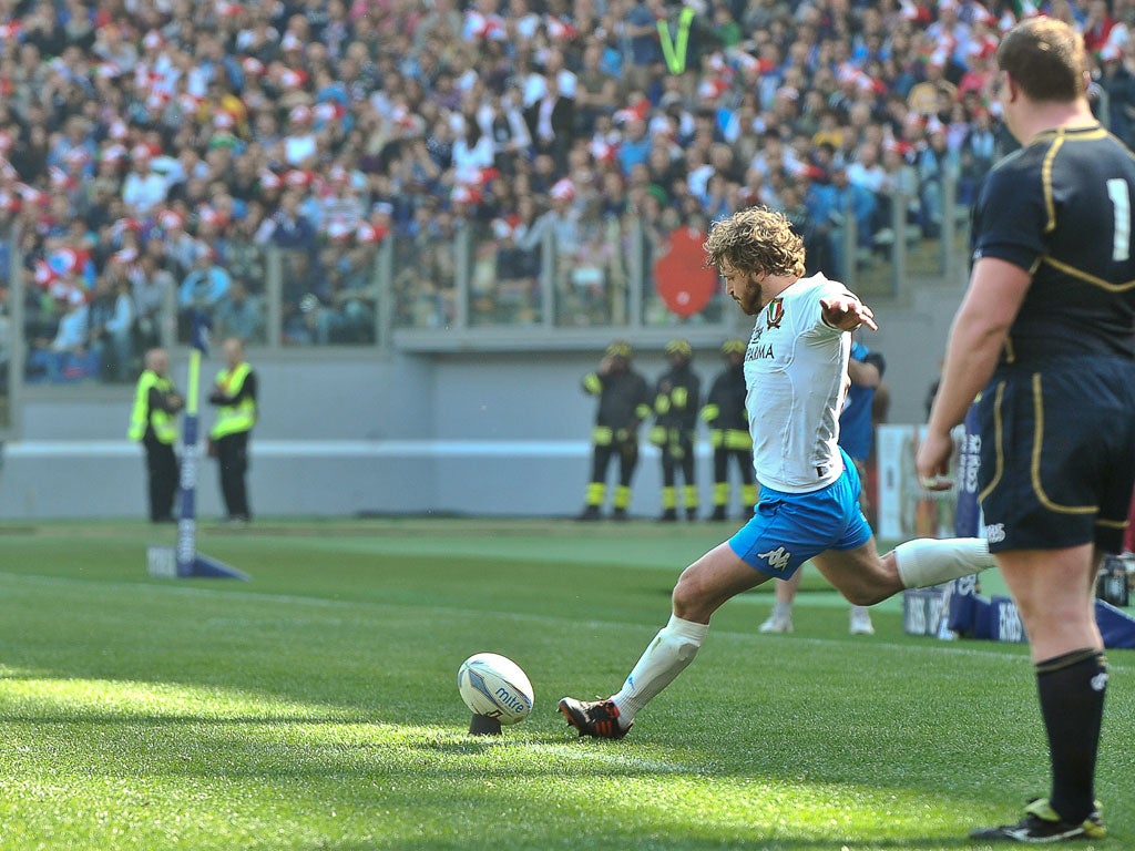 Italian winger Mirco Bergamasco kicks a penalty