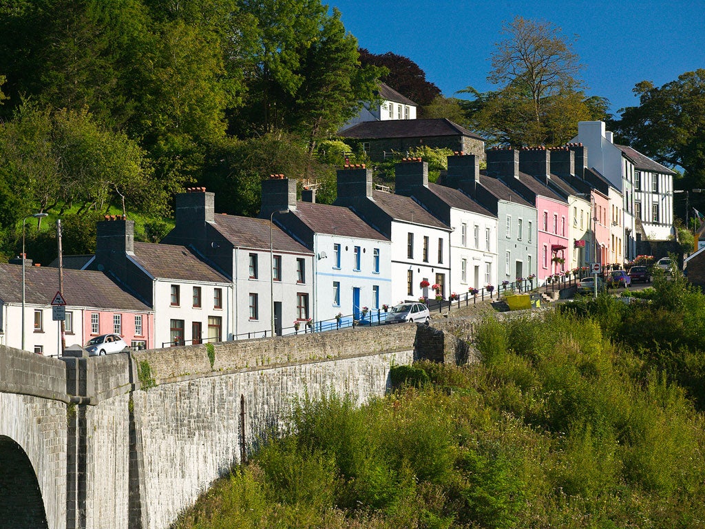 A row of colourful houses in Llandeilo