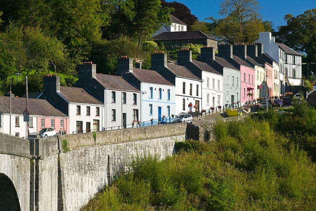 A row of colourful houses in Llandeilo