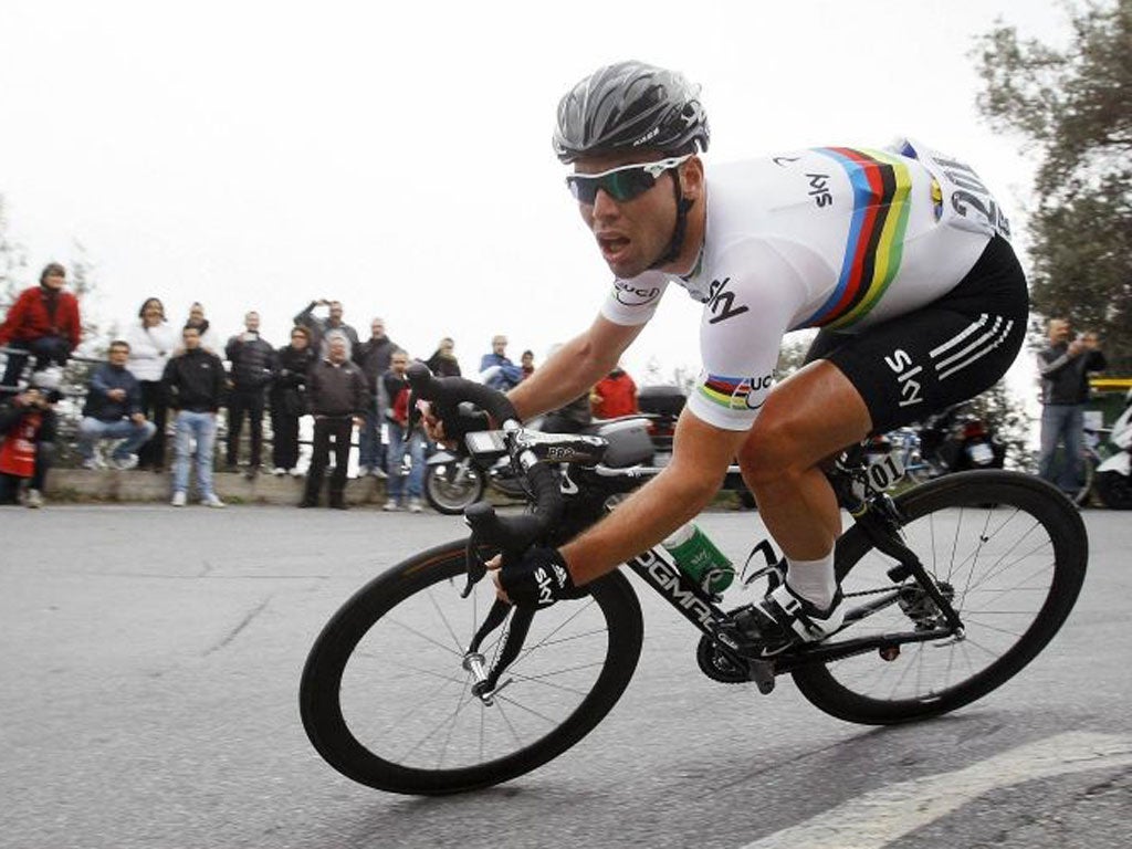 Britain’s Mark Cavendish failed to cope with a gentle climb
