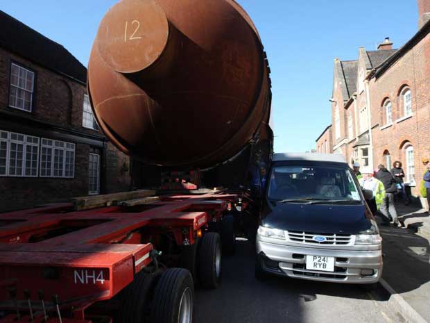 Roads in Berkeley, Gloucestershire, were temporarily closed to traffic the first boiler passed through