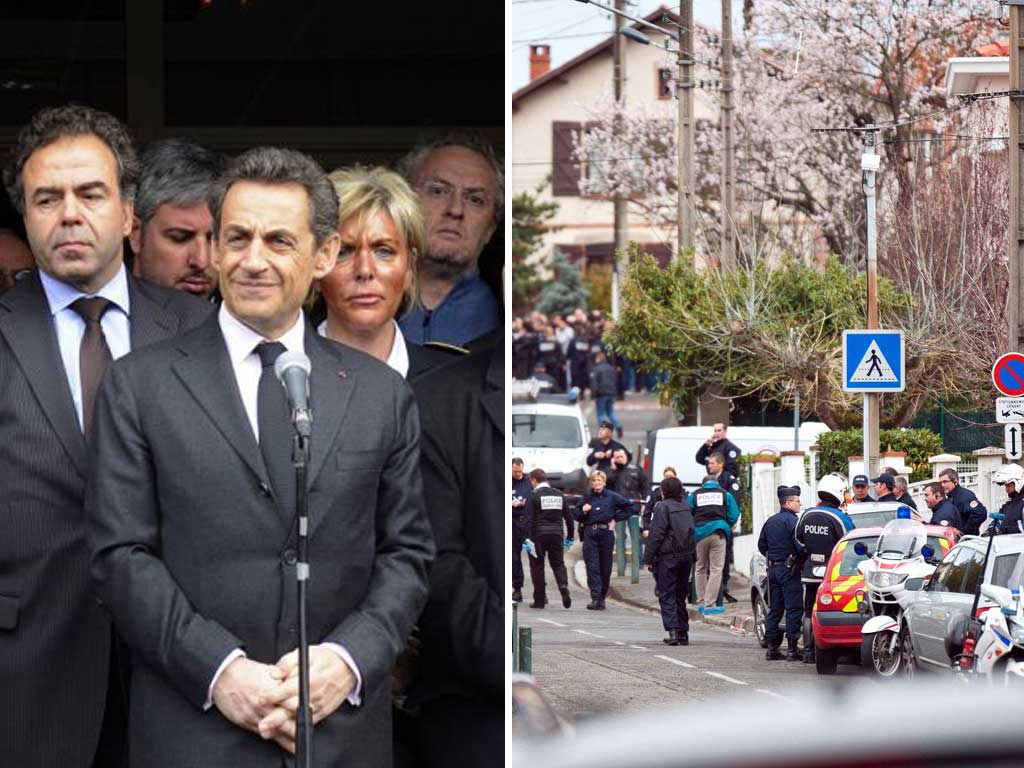 Nicolas Sarkozy pauses as he speaks in front of the Ozar Hatorah Jewish school following the shooting incident