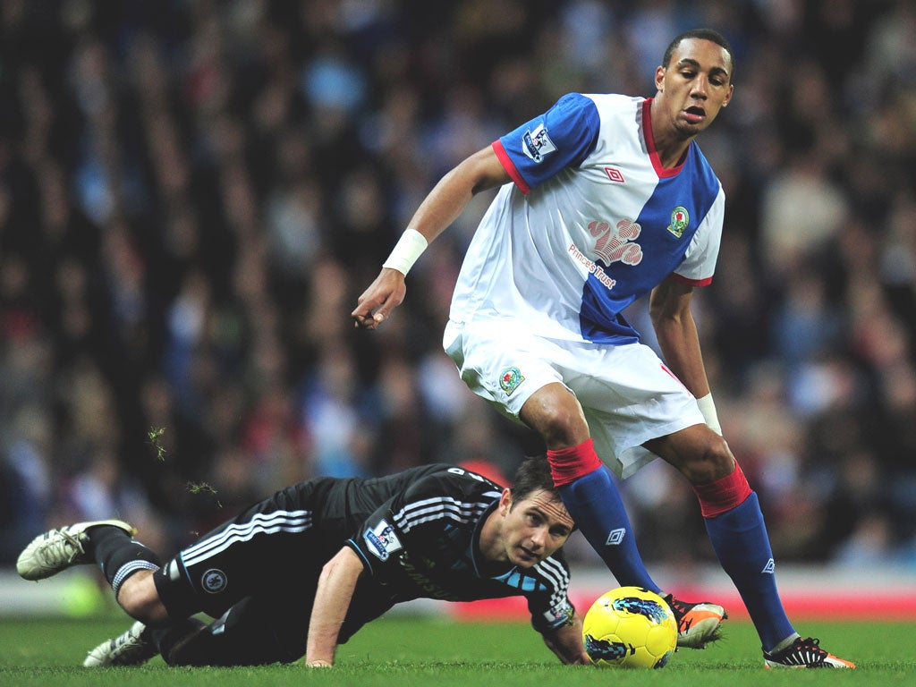 Steven Nzonzi leaves Chelsea’s Frank Lampard in his wake when Rovers were edged 1-0 at Ewood Park earlier this season