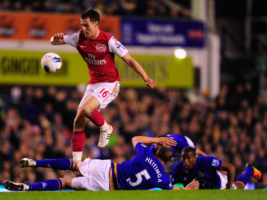 Aaron Ramsey pictured against Everton