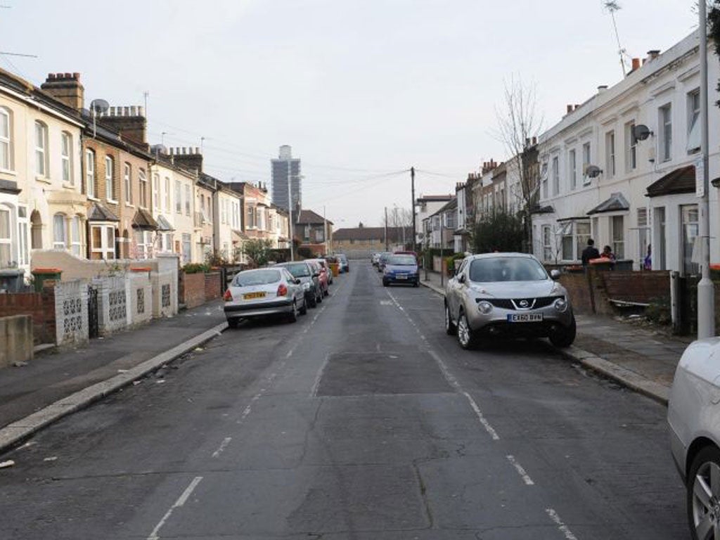 A general view of the street in Newham, east London, where a dog mauled five police officers