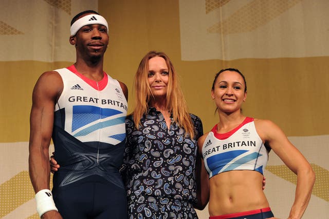 Jessica Ennis pictured with Phillips Idowu and fashion designer Stella McCartney at the launch of the TeamGB kit