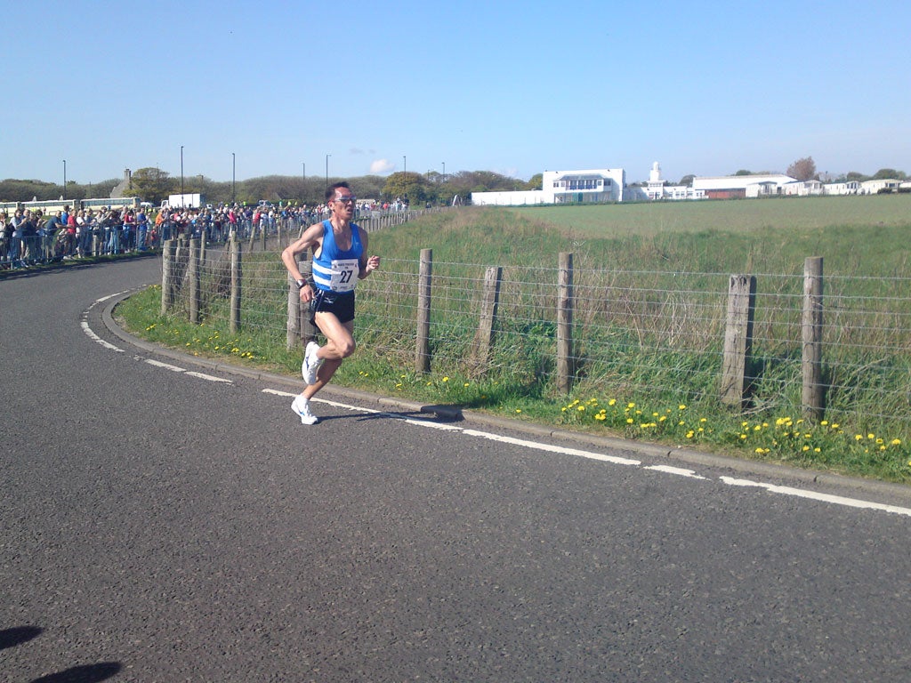 Mongolia's Ser-Od Bat-Ochir in the blue and white vest of Morpeth Harriers