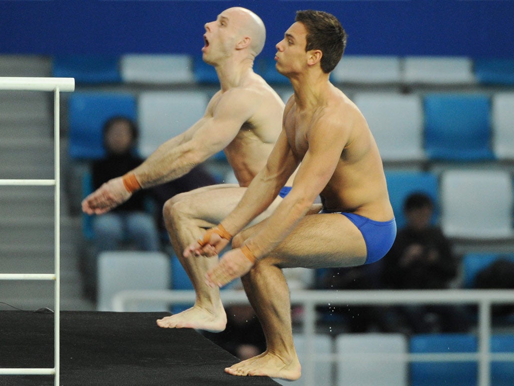 Thomas Daley (right) and Peter Waterfield in action
