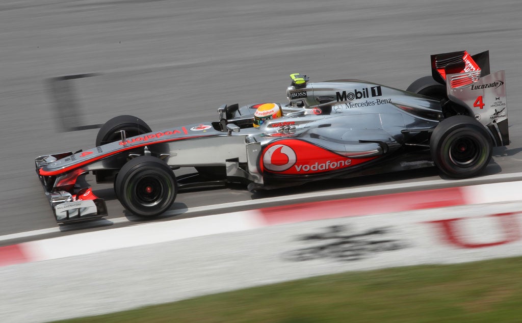 Lewis Hamilton in the second practice session in Sepang
