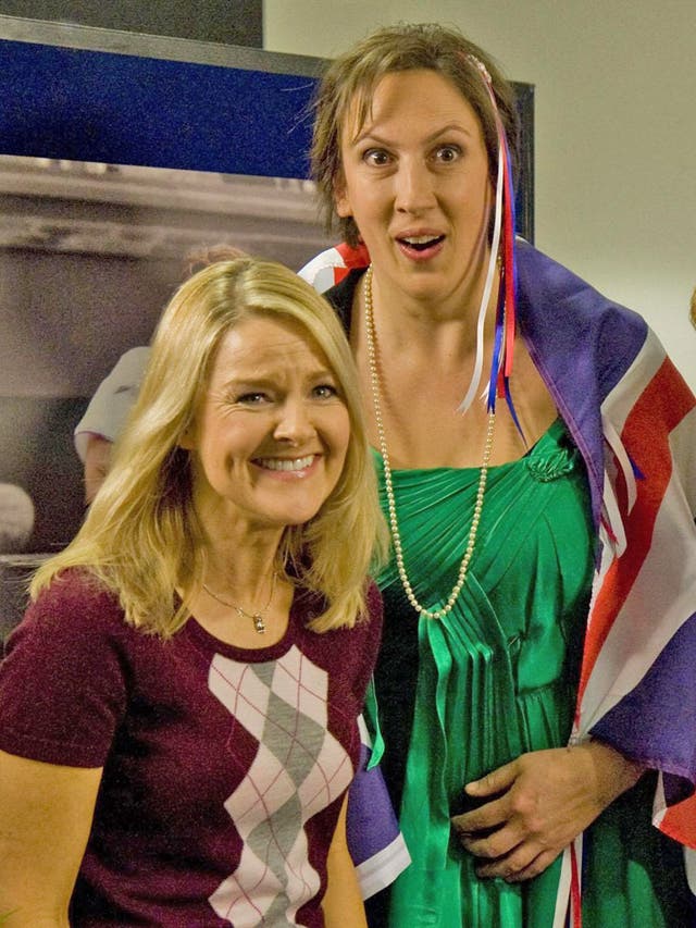 Miranda Hart and her Miranda co-star Sarah Hadland appear in a Sport Relief sketch which saw Hart mistaken for a male tennis professional