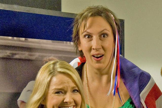Miranda Hart and her Miranda co-star Sarah Hadland appear in a Sport Relief sketch which saw Hart mistaken for a male tennis professional