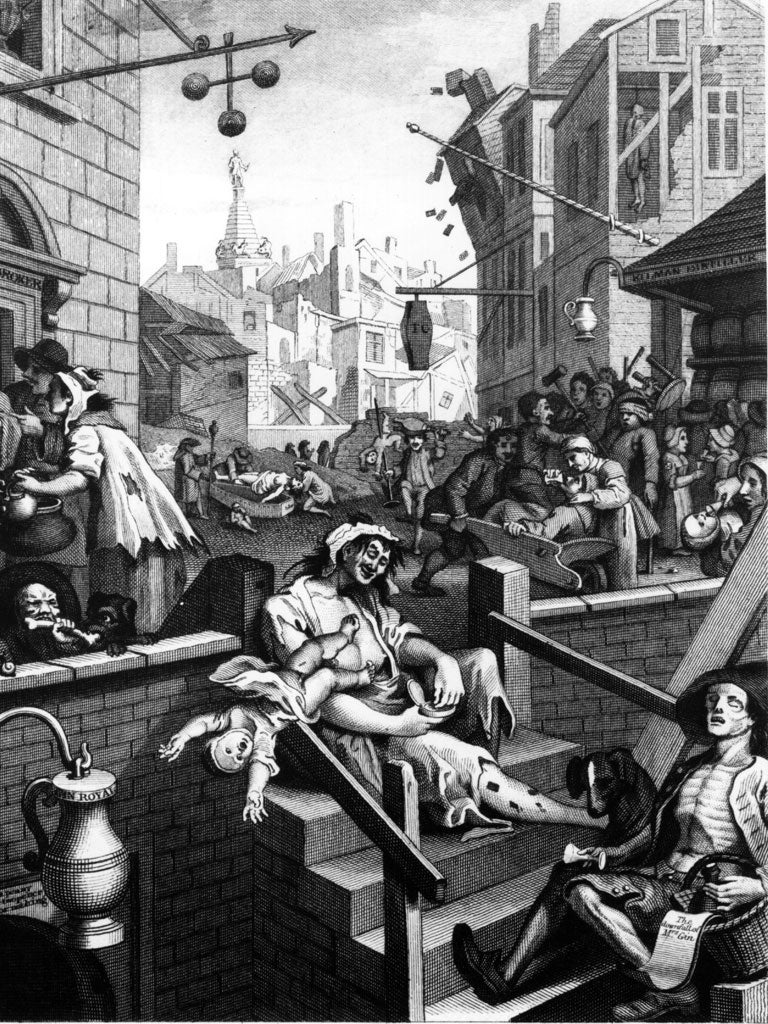 Dead Drunk: Hogarth's hellish vision of Gin Lane in 1751. Today's doom-mongers paint a similarly dissolute picture