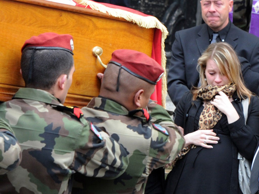 Caroline Monet at the funeral of her partner, Abel Chennouf, last week