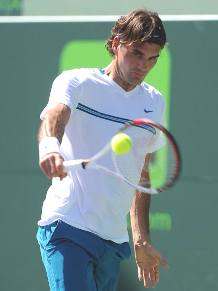Roger Federer in action in Miami