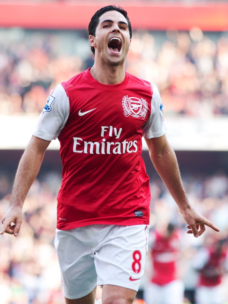 Mikel Arteta savours his goal against Aston Villa on Saturday but has warned his team-mates there is much to be done