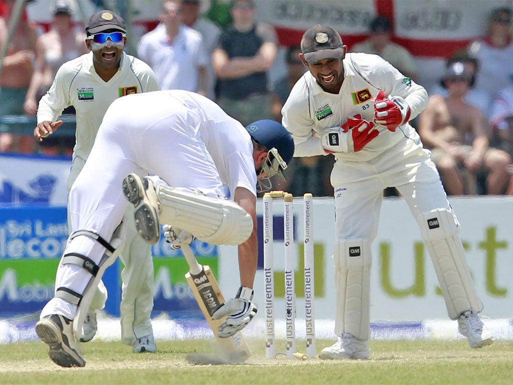 Jonathan Trott fails to make his ground during an abject England batting display