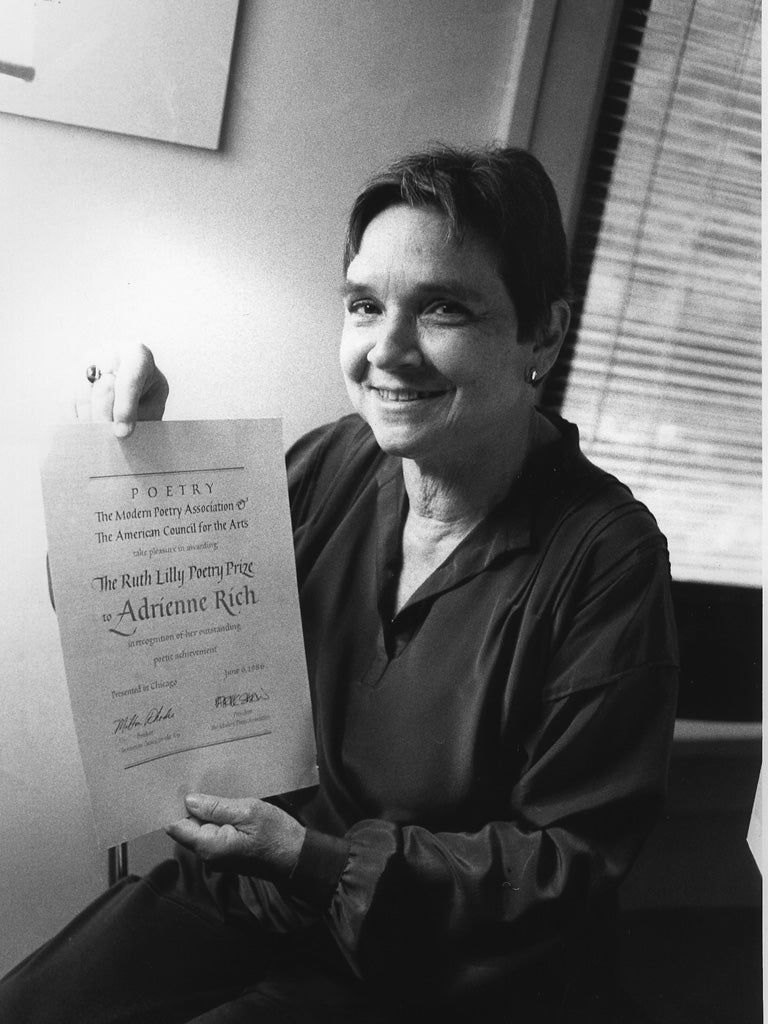 Fêted: Rich with her Ruth Lilly Poetry Prize award in 1986
