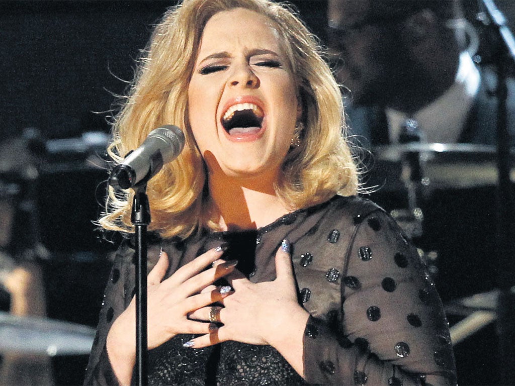 Adele singing Rolling in the Deep at the 2012 Grammy Awards