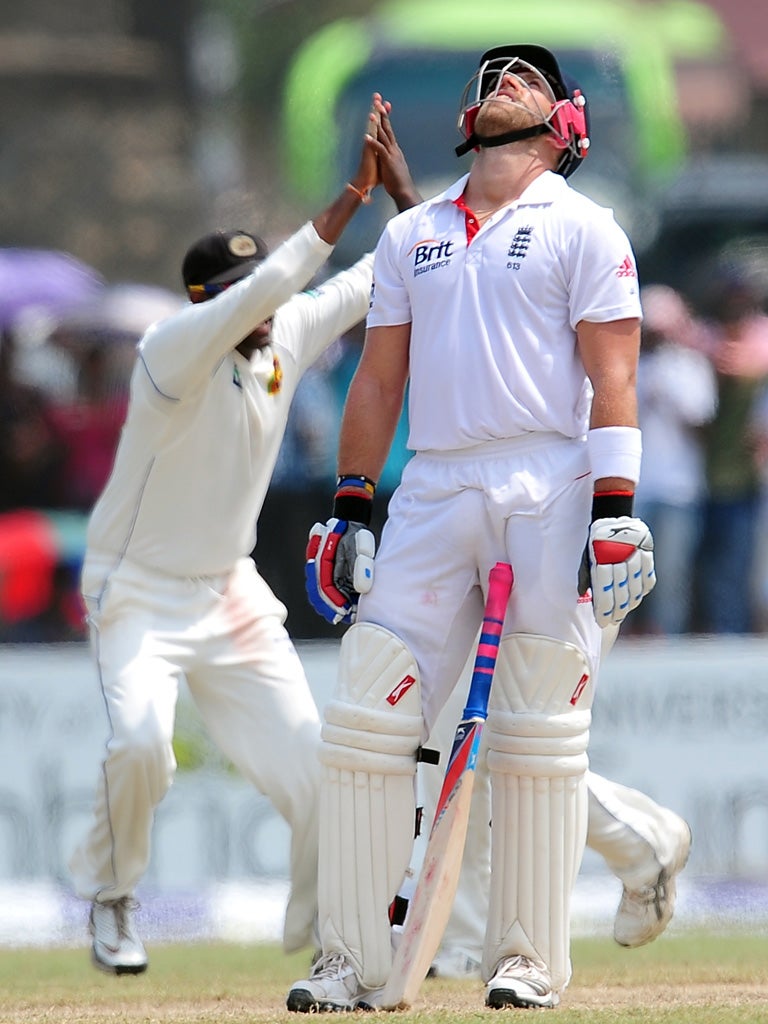 Matt Prior reacts to his unlucky dismissal