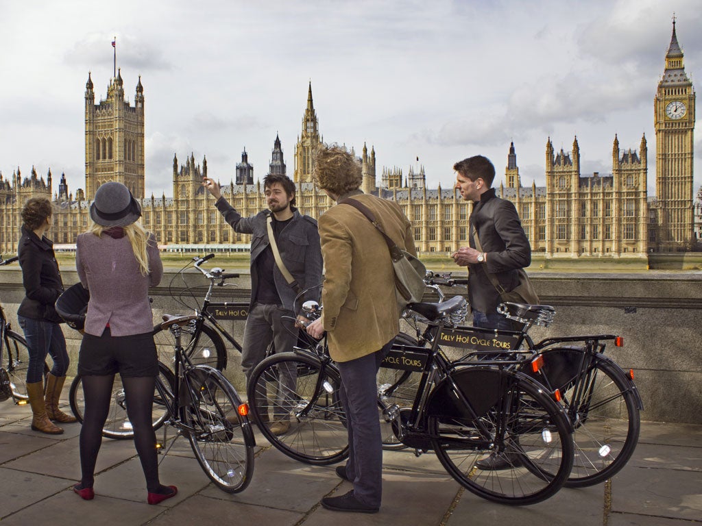 <p><strong>4. Tally Ho!</strong></p>
<p>If you're looking for a more regal way to see London this Jubilee year, book in for a guided bike tour with Tally Ho! The company, launched just last year, whizzes visitors around the capital on vintage-style Pashley bicycles equipped with smart Brooks saddles. Options include a classic 2.5-hour central London ride and a 4.5-hour East Thames Amble but the Royal Loop is the one to book this spring. A four-hour trip around the city's best-known sights, it includes a pit-stop for tea and cakes.</p>
<p><strong>Details: </strong>£34 per person, including bike hire (<a href="http://www.tallyhocycletours.com/london/" target="_blank" title="tallyhocycletours.com">tallyhocycletours.com</a>)</p>