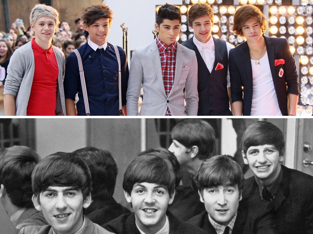 Fab Five? One Direction (top) have received a Beatlemania-like reaction from fans on both sides of the Atlantic