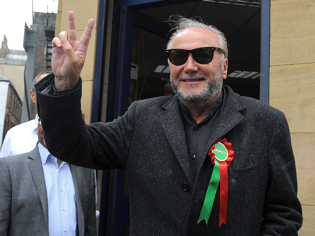 George Galloway poses for cameras in Bradford before the egg incident