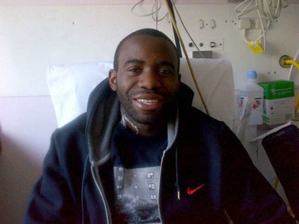 Fabrice Muamba poses for a photograph in the London Chest Hospital in east London