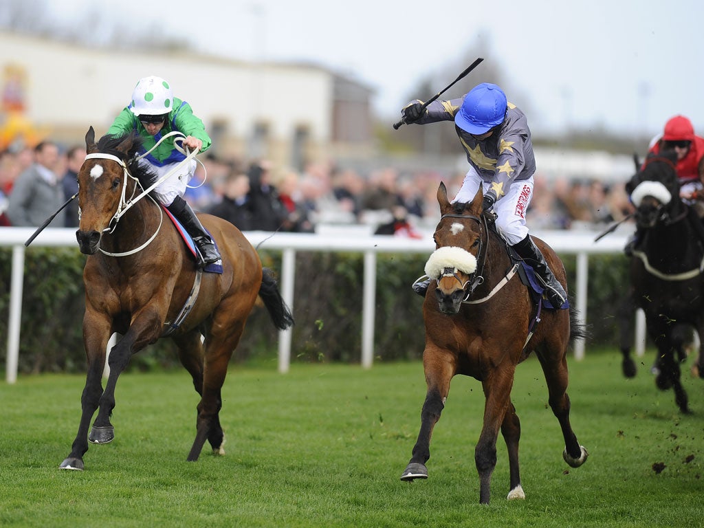 On the ascent: Brae Hill (blue cap) wins the Lincoln from Mull Of Killough