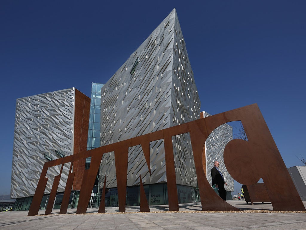 A Night To Remember: A giant steel name plate marks the entrance to the Titanic Belfast Experience