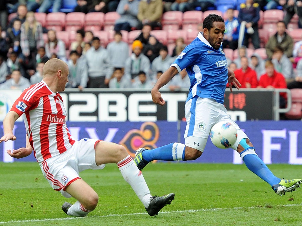 Jean genie: Beausejour hits full stride for Wigan in their victory over Stoke