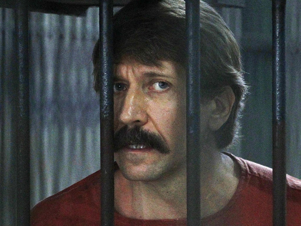 Caught: Viktor Bout behind bars after his arrest in Thailand in 2010
