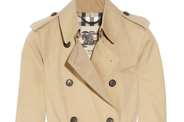 The Trench: A versatile classic for wet weather, warmer winters, cold springs and everything else in between. Burberry's version has become the benchmark, with its 156-year heritage and sturdy gabardine, cut to flatter any shape. £850, Burberry London, burberry.com