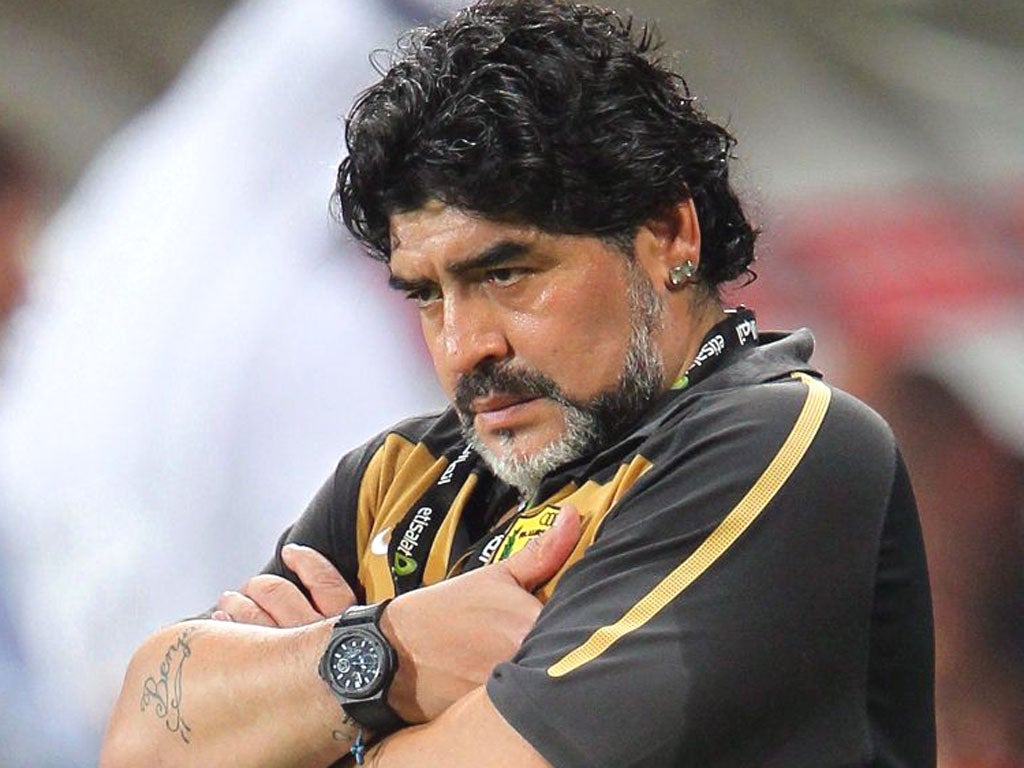 A fuming Diego Maradona after his confrontation with crowd members