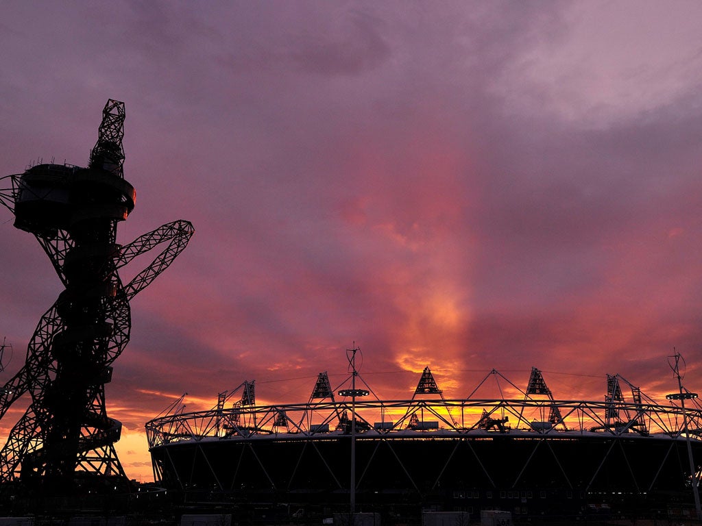 Stratford sunset: the stadium and the Orbit observation tower