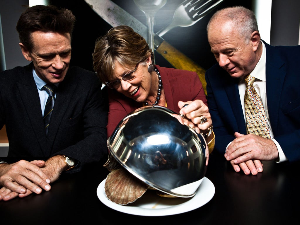 Hard to stomach: Oliver Peyton, Prue Leith and Matthew Fort in BBC2's 'Great British Menu'