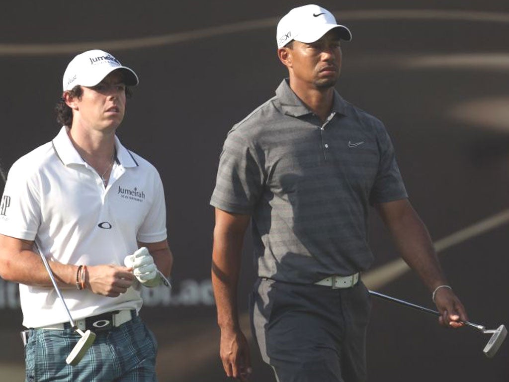 Rory McIlroy, the young pretender, and Tiger Woods, the past Master