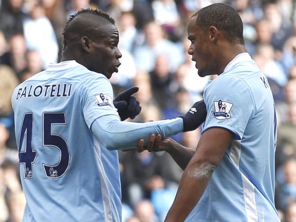 Mario Balotelli and Vincent Kompany have words during City’s 3-3
draw with Sunderland