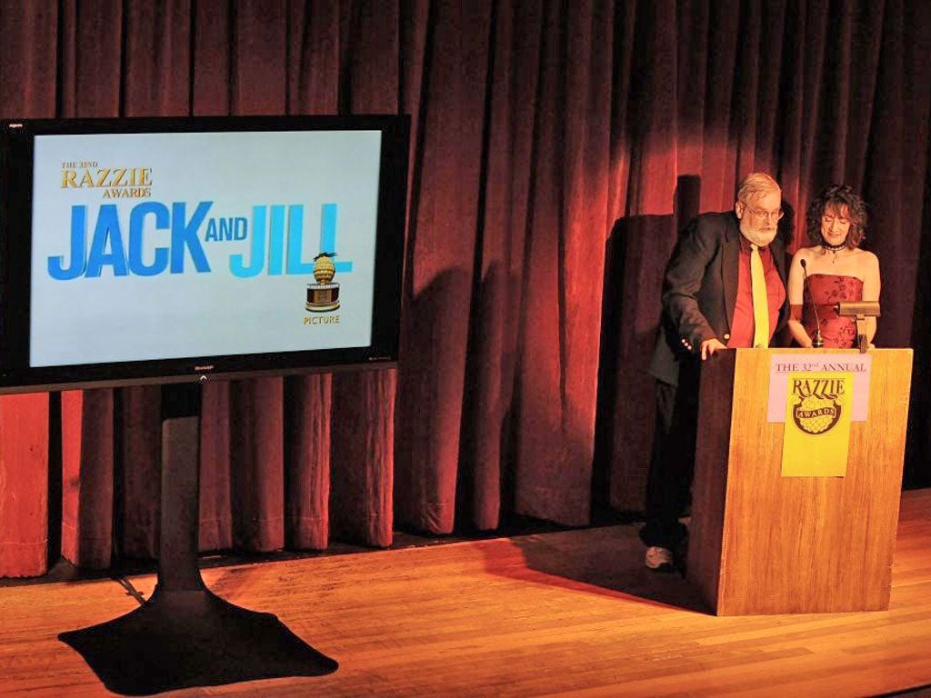 John Wilson and Kelie McIver announce the movie Jack and Jill as the winner of the Worst Picture award