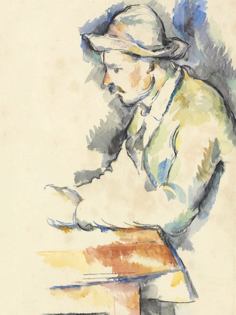 Watercolor by French artist Paul Cezanne called 'Joueur des Cartes (A Card Player)' from the late 1800's which is to be part of an auction at Christie's in New York