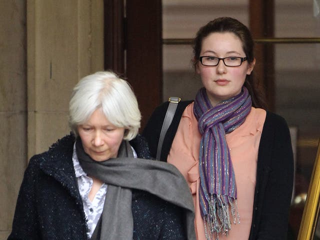 Laura Johnson leaves court with her mother, Lindsay, yesterday