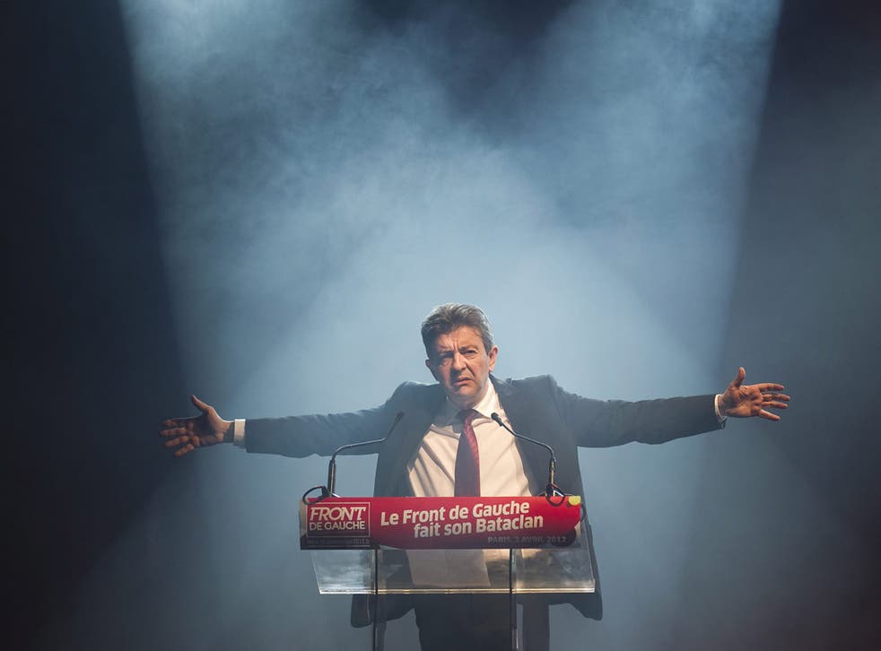 Jean-Luc Mélenchon, pictured at a rally in Paris, has a vehemently anti-capitalist agenda which has won growing support for his Front de Gauche party