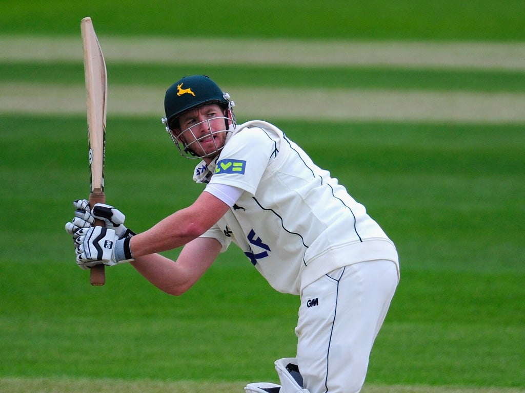 Riki Wessels on his way to a hundred for Notts yesterday