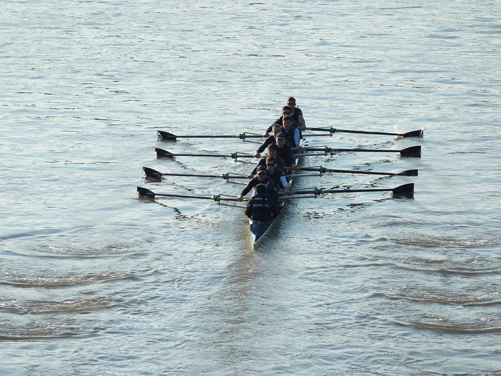 The Oxford team make last minute preparations before the race