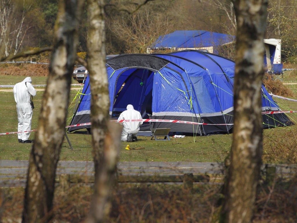 Police forensic officers at the Holmsley campsite